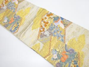 屏風に秋草・孔雀模様織り出し袋帯